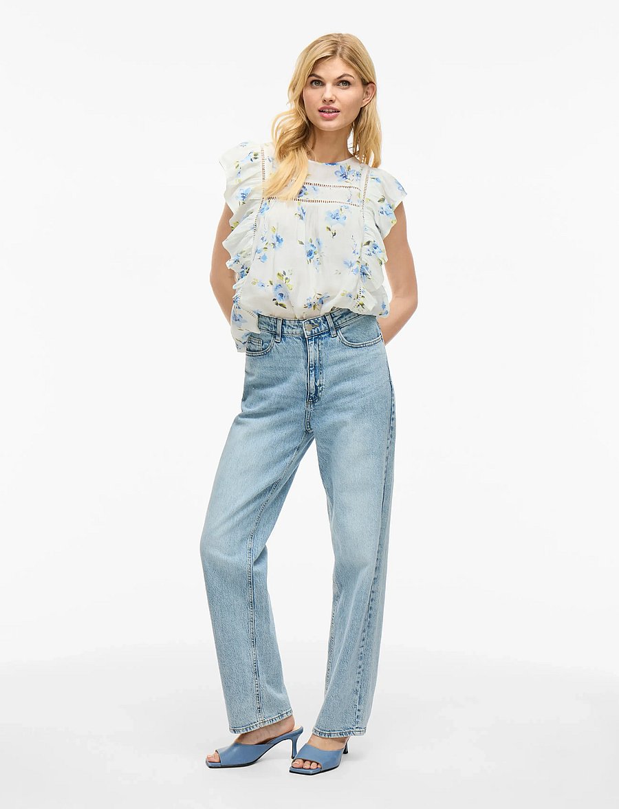 Vila - VIPRINTED O-NECK S/L TOP/KA - sleeveless blouses - snow white - 4