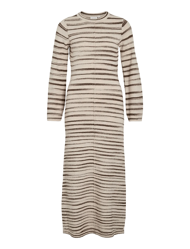 Vila - VIALAINA O-NECK L/S ANKLE KNIT DRESS/BFS - strikkjoler - birch - 1