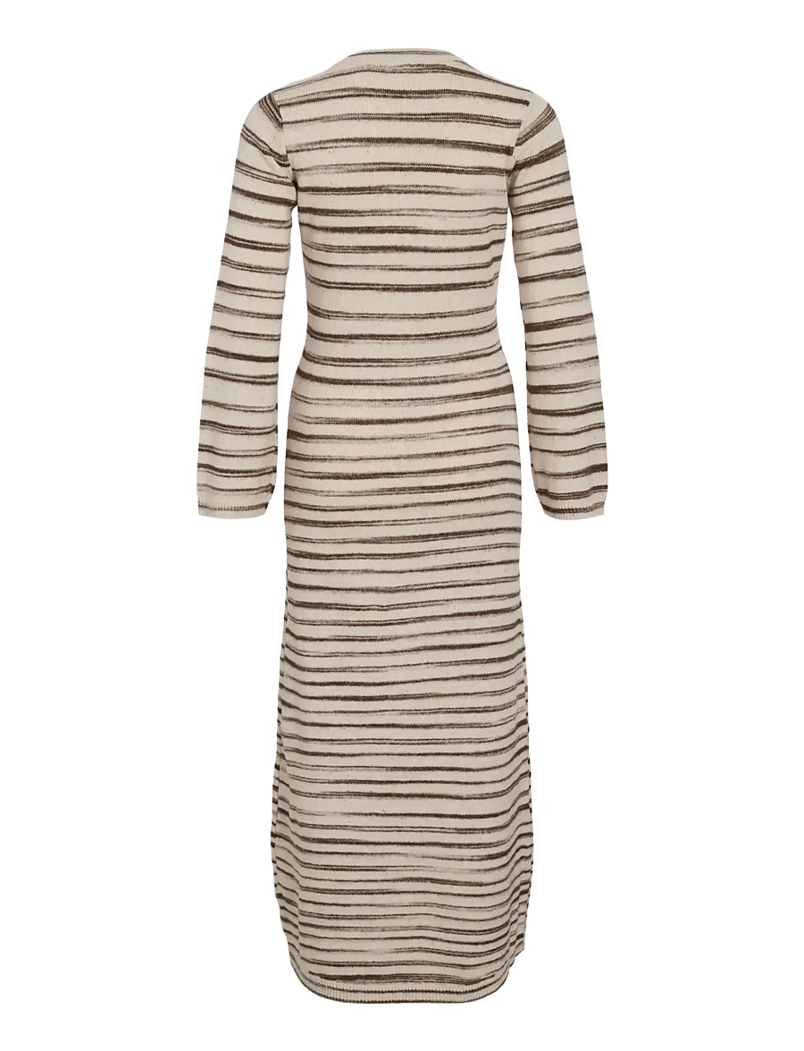 Vila - VIALAINA O-NECK L/S ANKLE KNIT DRESS/BFS - megztos suknelės - birch - 2