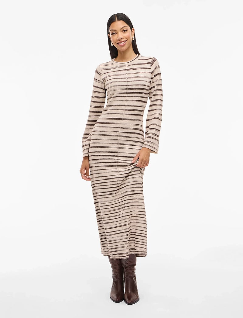 Vila - VIALAINA O-NECK L/S ANKLE KNIT DRESS/BFS - strikkjoler - birch - 0