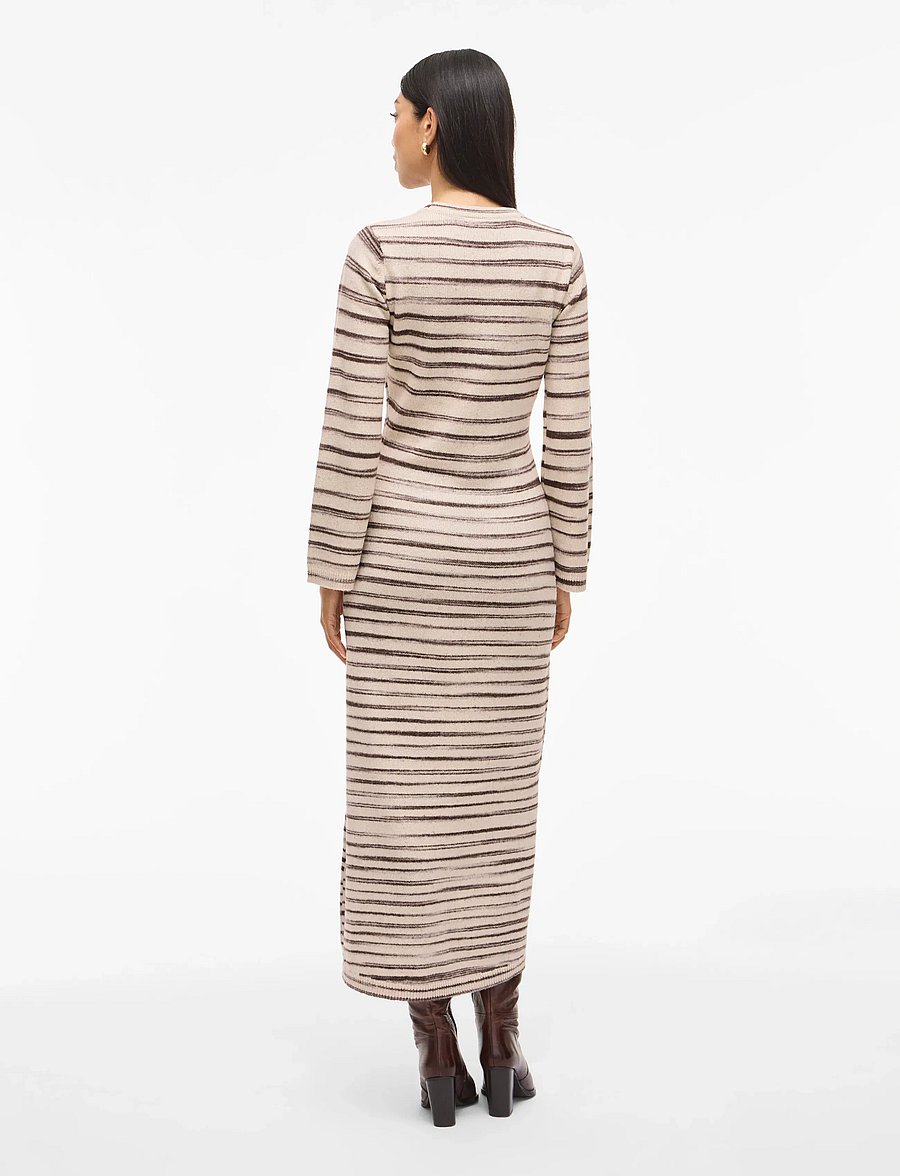 Vila - VIALAINA O-NECK L/S ANKLE KNIT DRESS/BFS - megztos suknelės - birch - 3