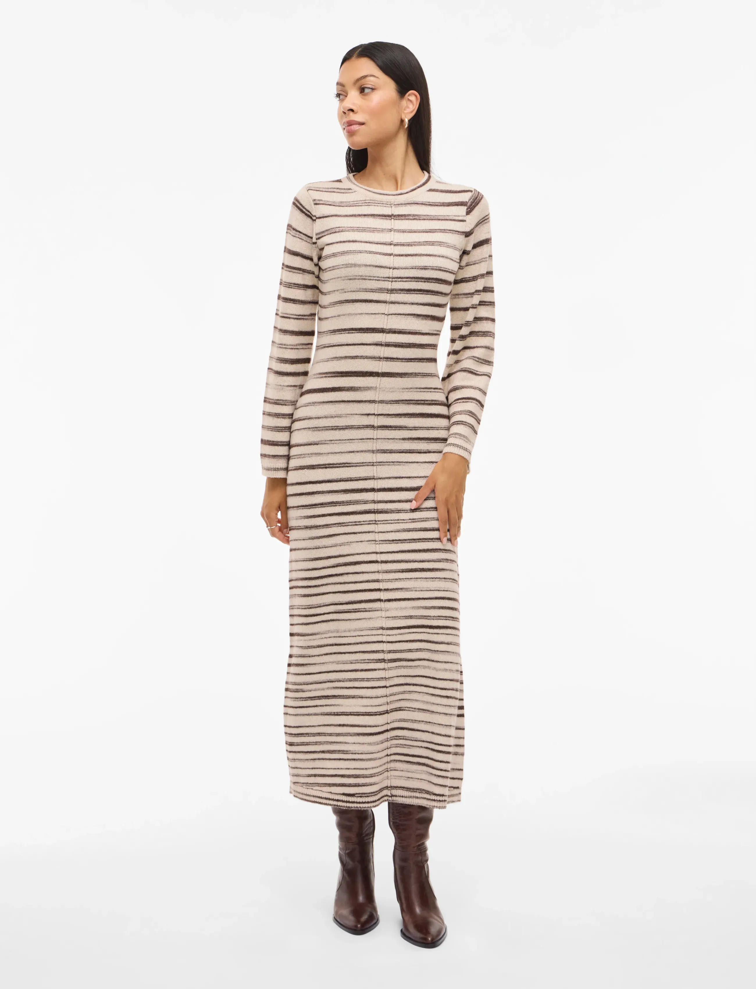 Vila - VIALAINA O-NECK L/S ANKLE KNIT DRESS/BFS - kootud kleidid - birch - 5