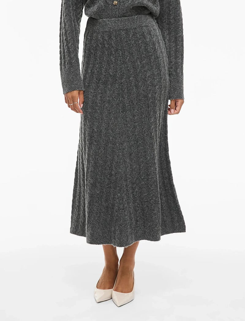 Vila - VIRELLI ANKLE CABLE KNIT SKIRT/BFS - strikkede nederdele - dark grey melange - 0