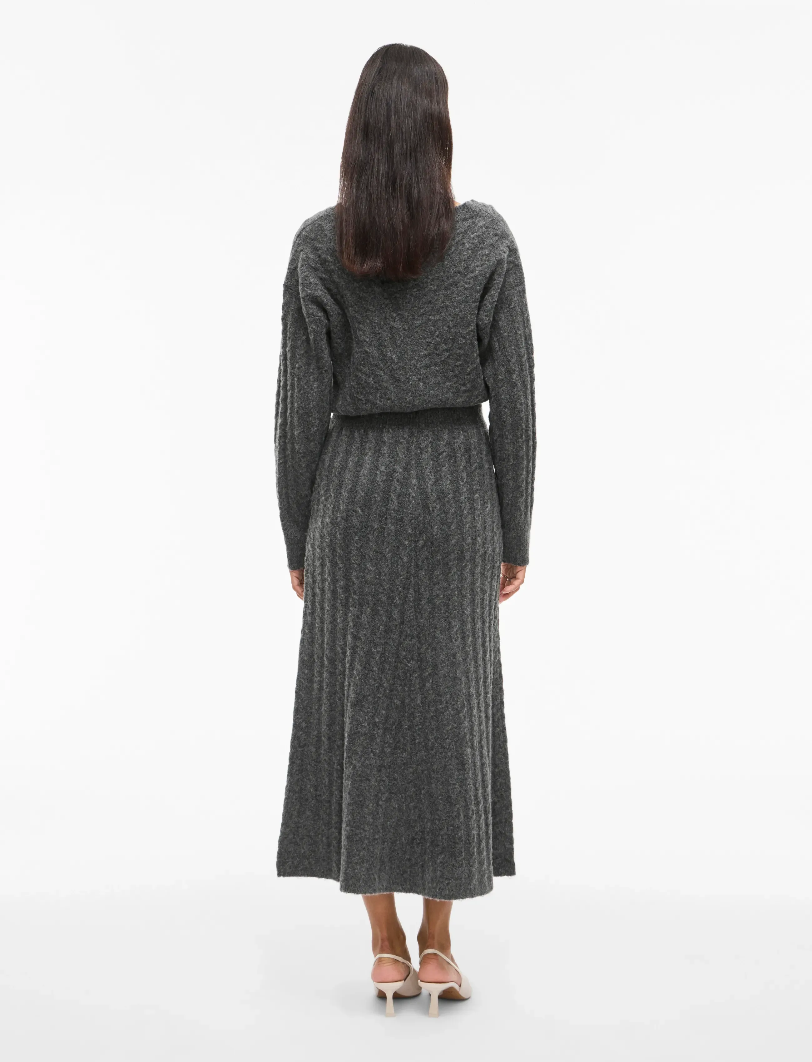 Vila - VIRELLI ANKLE CABLE KNIT SKIRT/BFS - kootud seelikud - dark grey melange - 3
