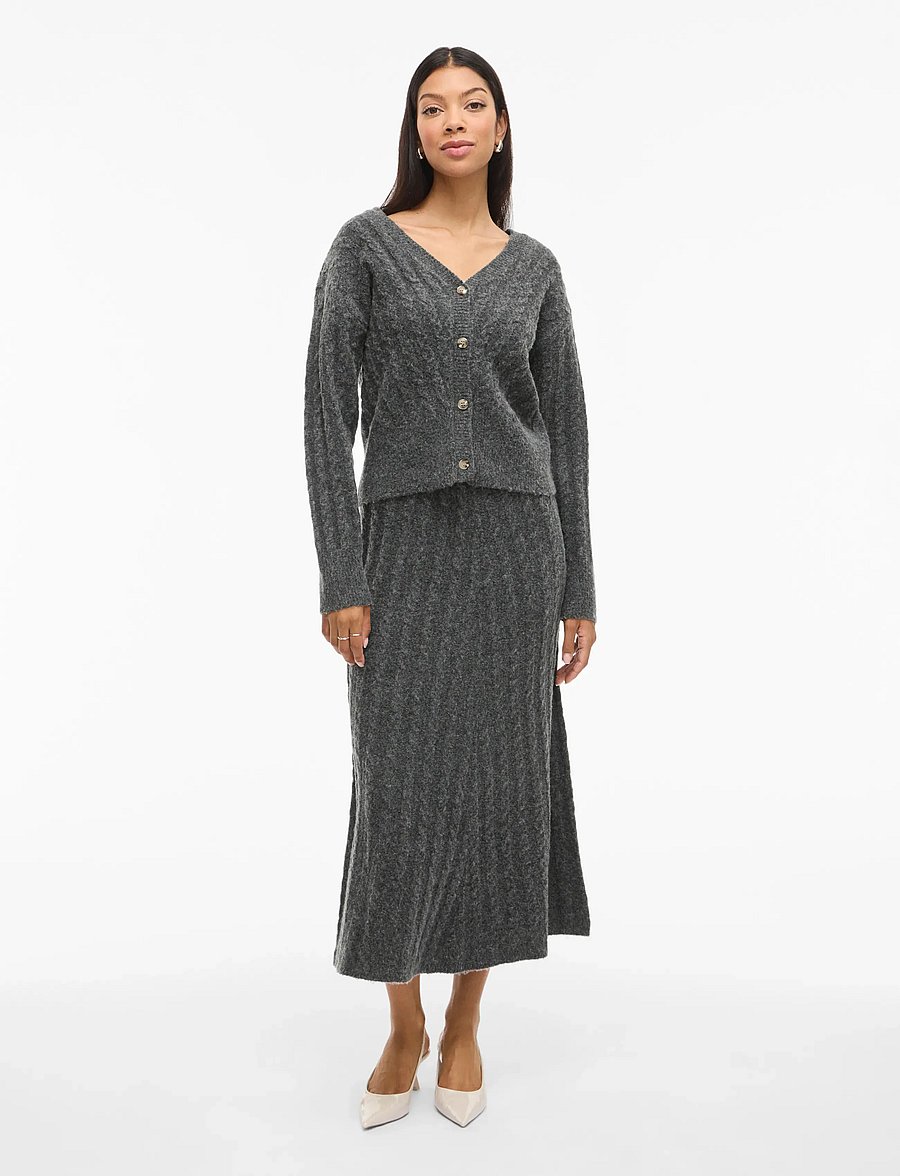 Vila - VIRELLI ANKLE CABLE KNIT SKIRT/BFS - kootud seelikud - dark grey melange - 5