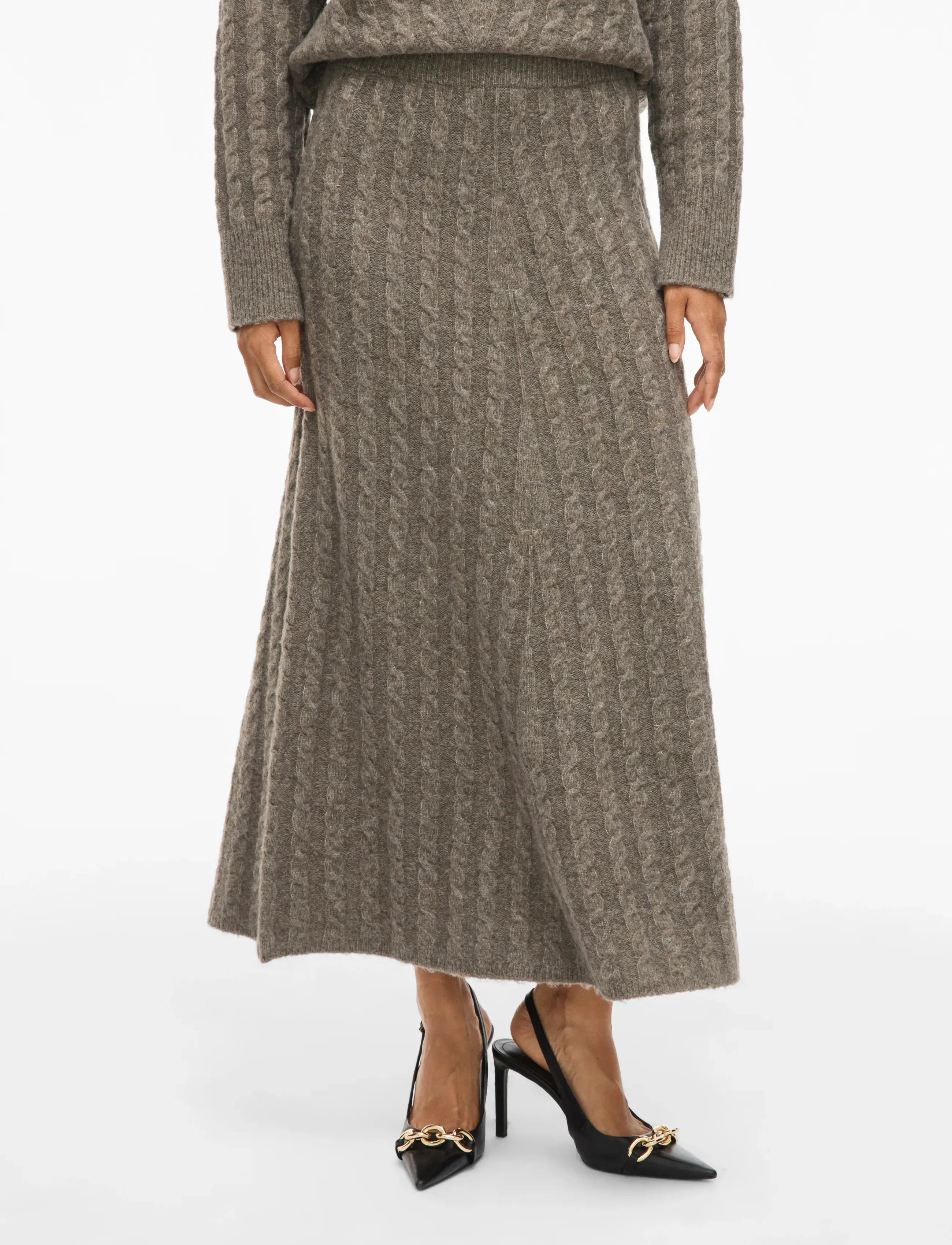 Vila VIRELLI ANKLE CABLE KNIT SKIRT/BFS - Maxikjolar - FALCON / brown