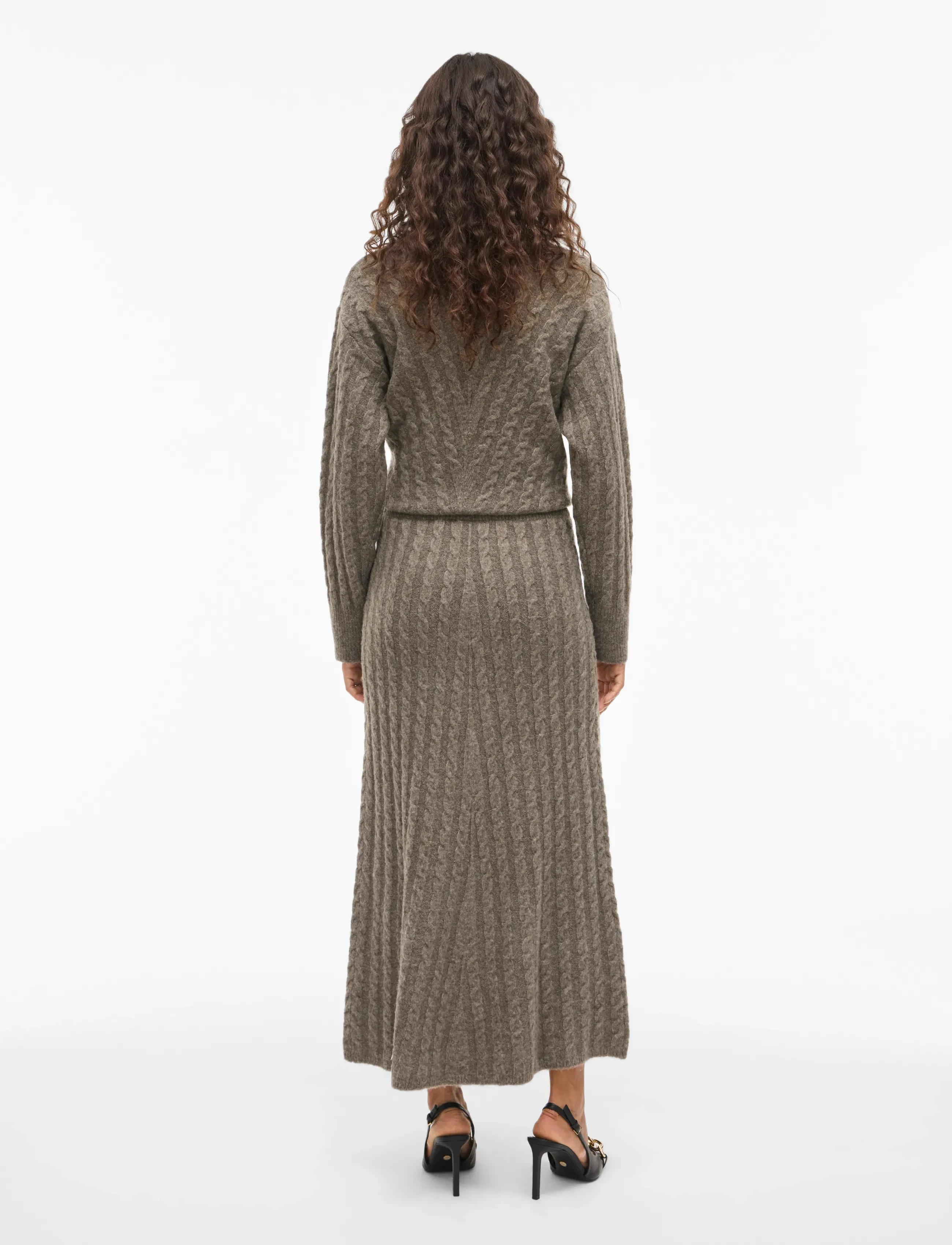 Vila - VIRELLI ANKLE CABLE KNIT SKIRT/BFS - stickade kjolar - falcon - 3