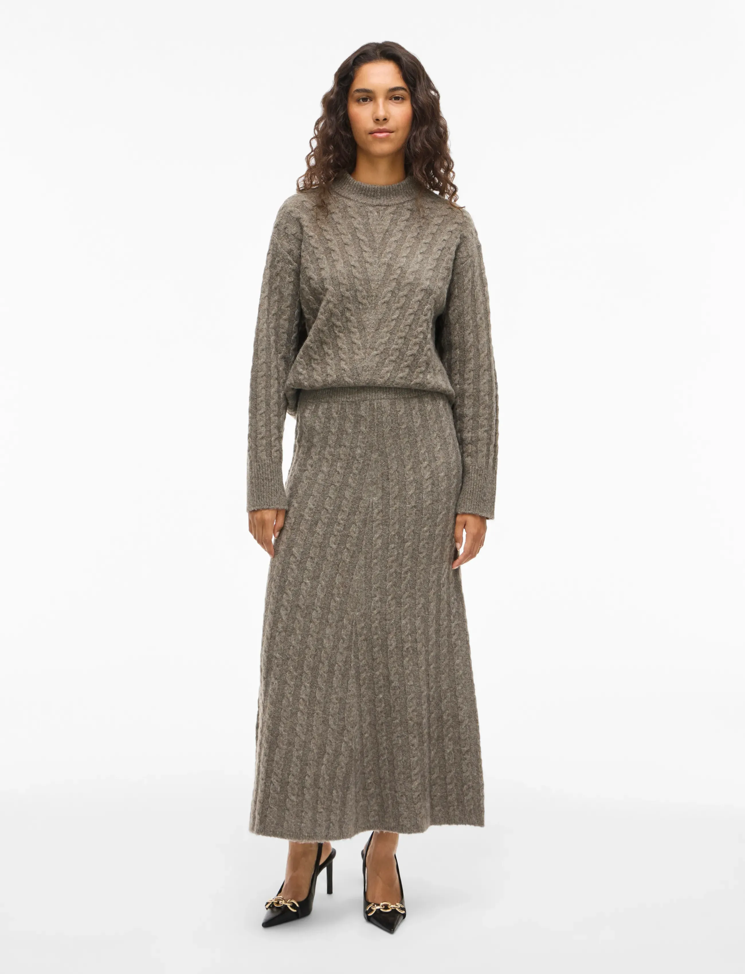 Vila - VIRELLI ANKLE CABLE KNIT SKIRT/BFS - stickade kjolar - falcon - 5