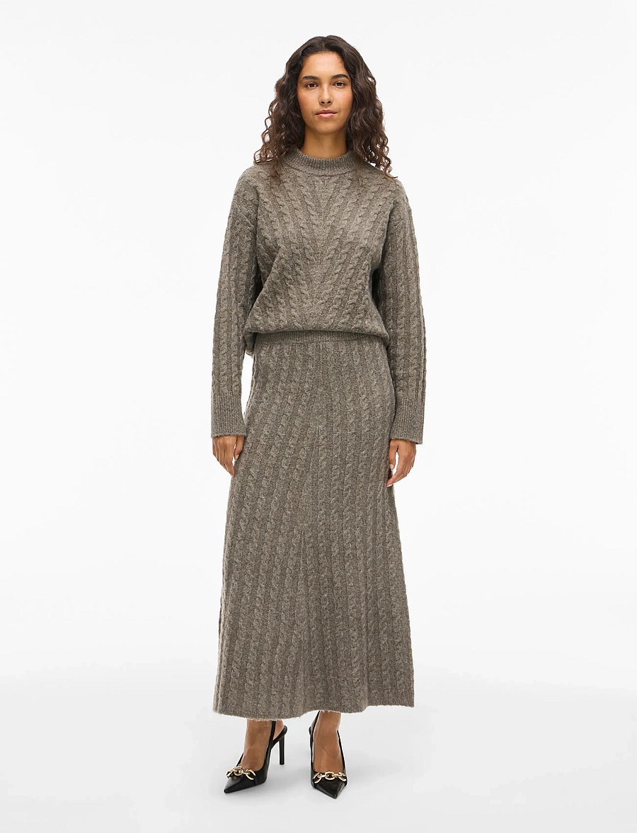 Vila - VIRELLI ANKLE CABLE KNIT SKIRT/BFS - stickade kjolar - falcon - 5