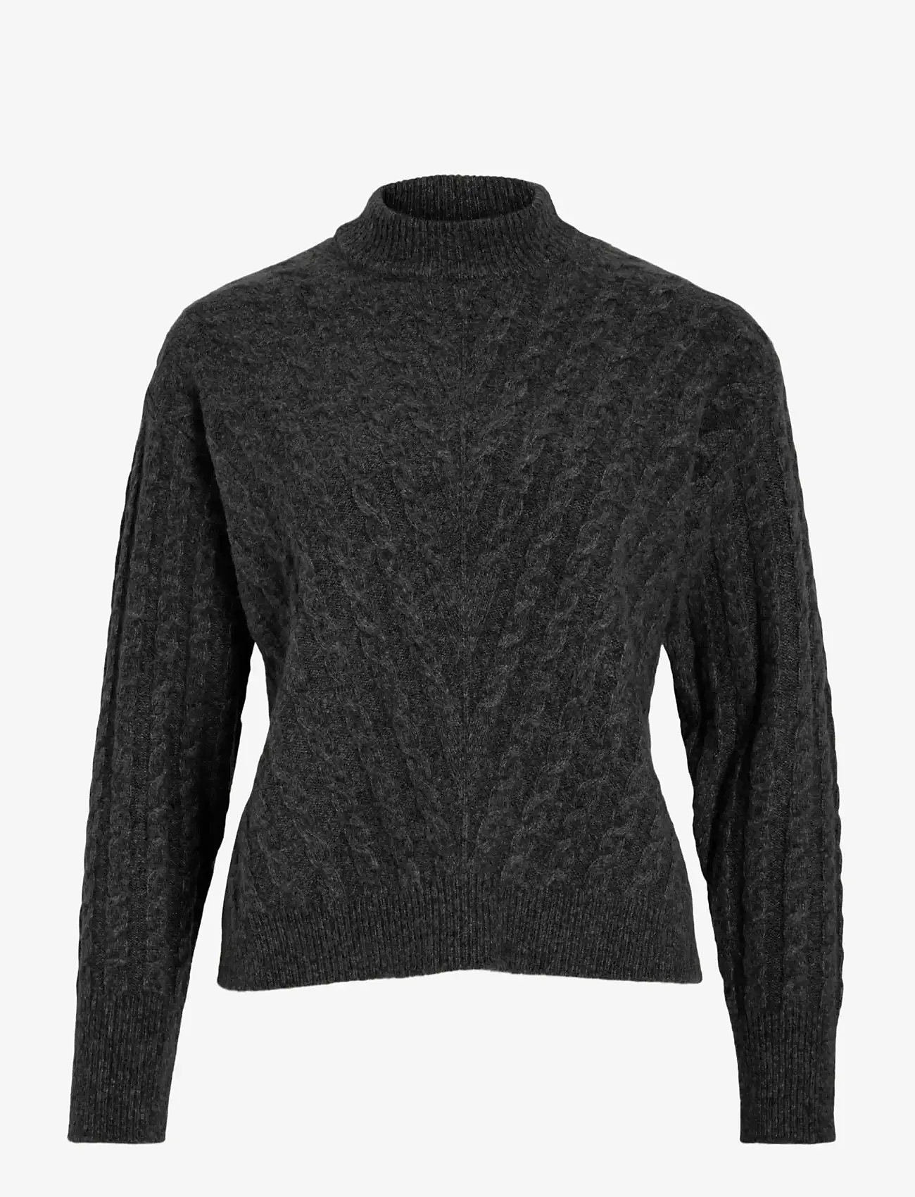 Vila - VIRELLI HIGHNECK L/S CABLE KNIT TOP/BFS - striktrøjer - dark grey melange - 1