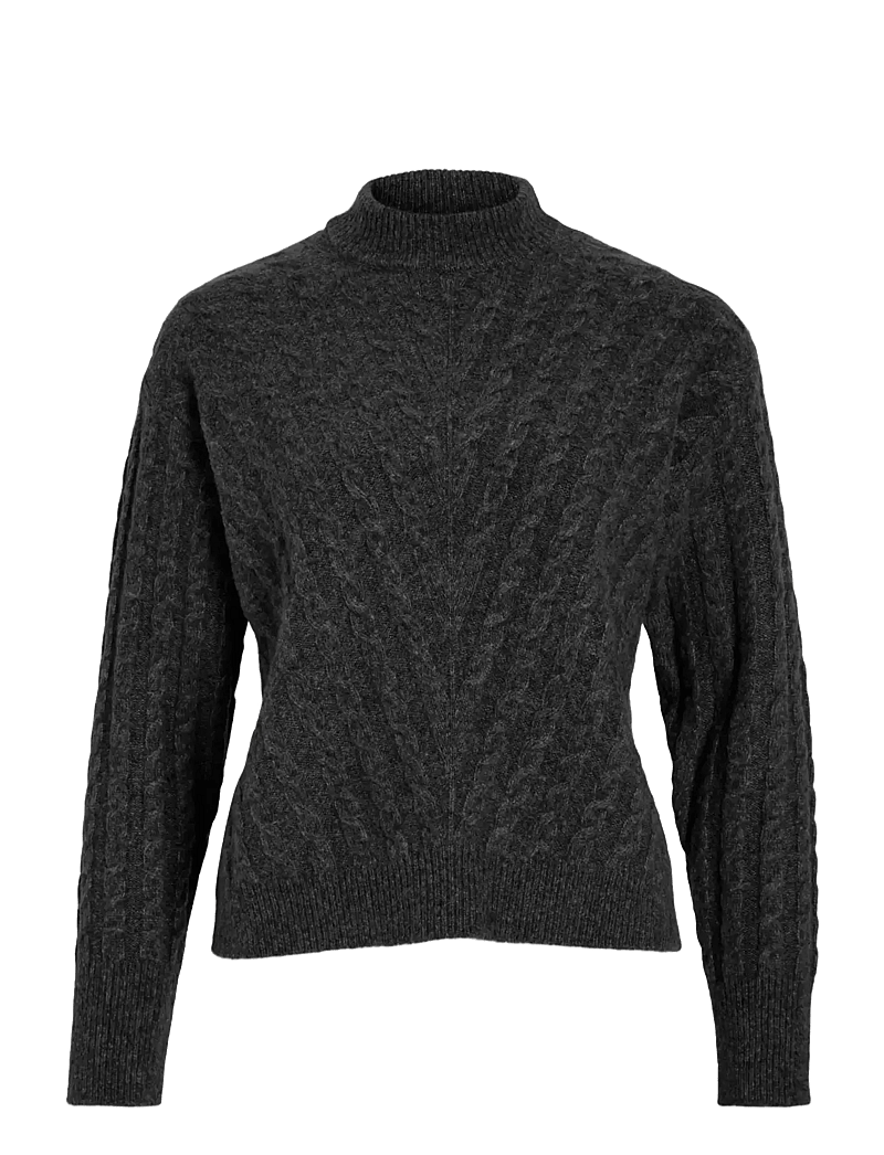 Vila - VIRELLI HIGHNECK L/S CABLE KNIT TOP/BFS - striktrøjer - dark grey melange - 1