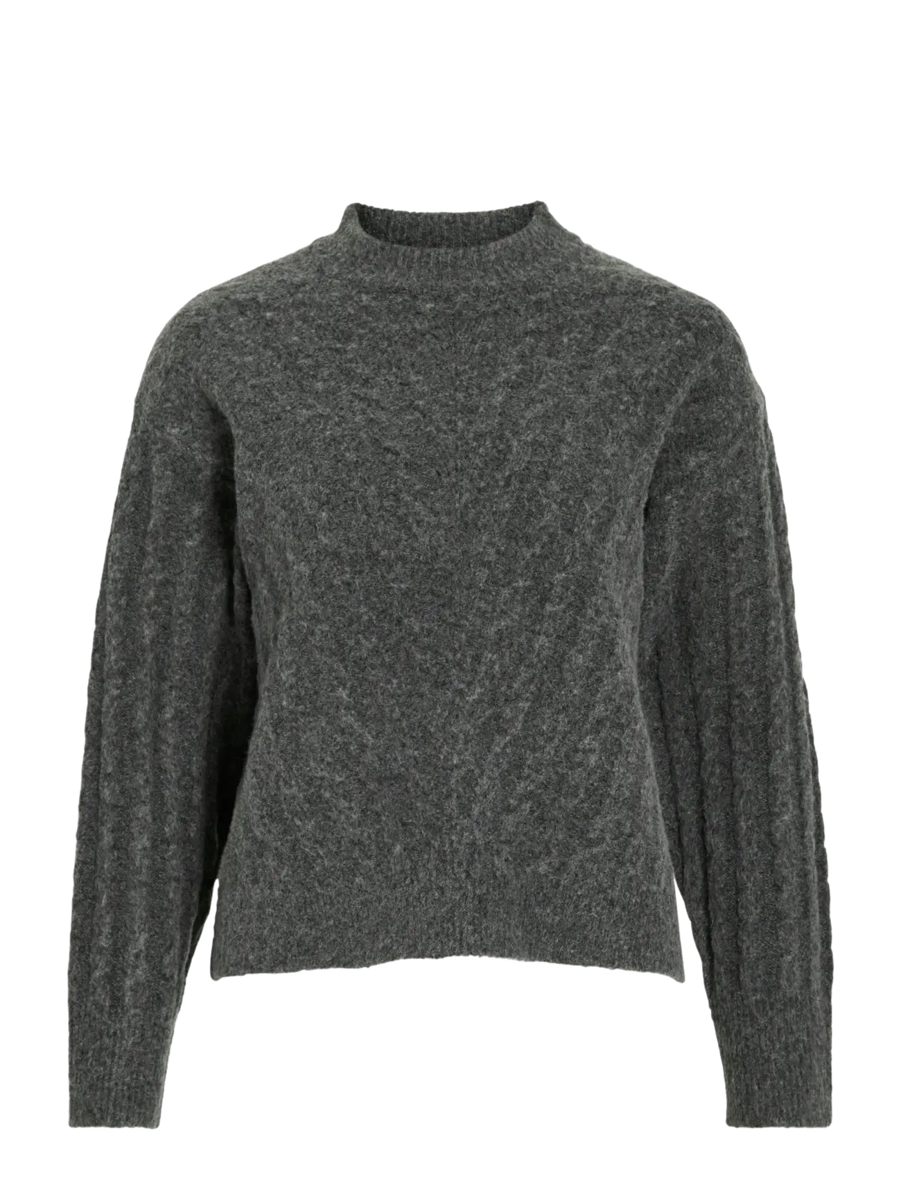VIRELLI HIGHNECK L/S CABLE KNIT TOP/BFS - DARK GREY MELANGE