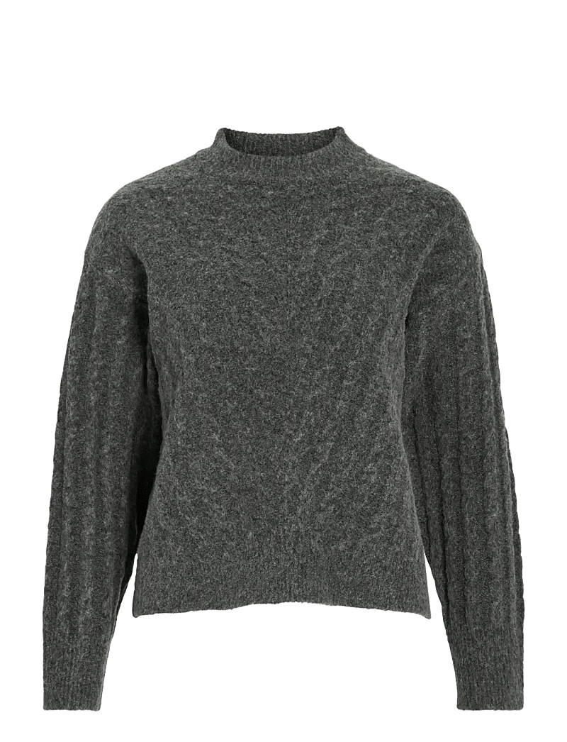 Vila - VIRELLI HIGHNECK L/S CABLE KNIT TOP/BFS - jumpers - dark grey melange - 1
