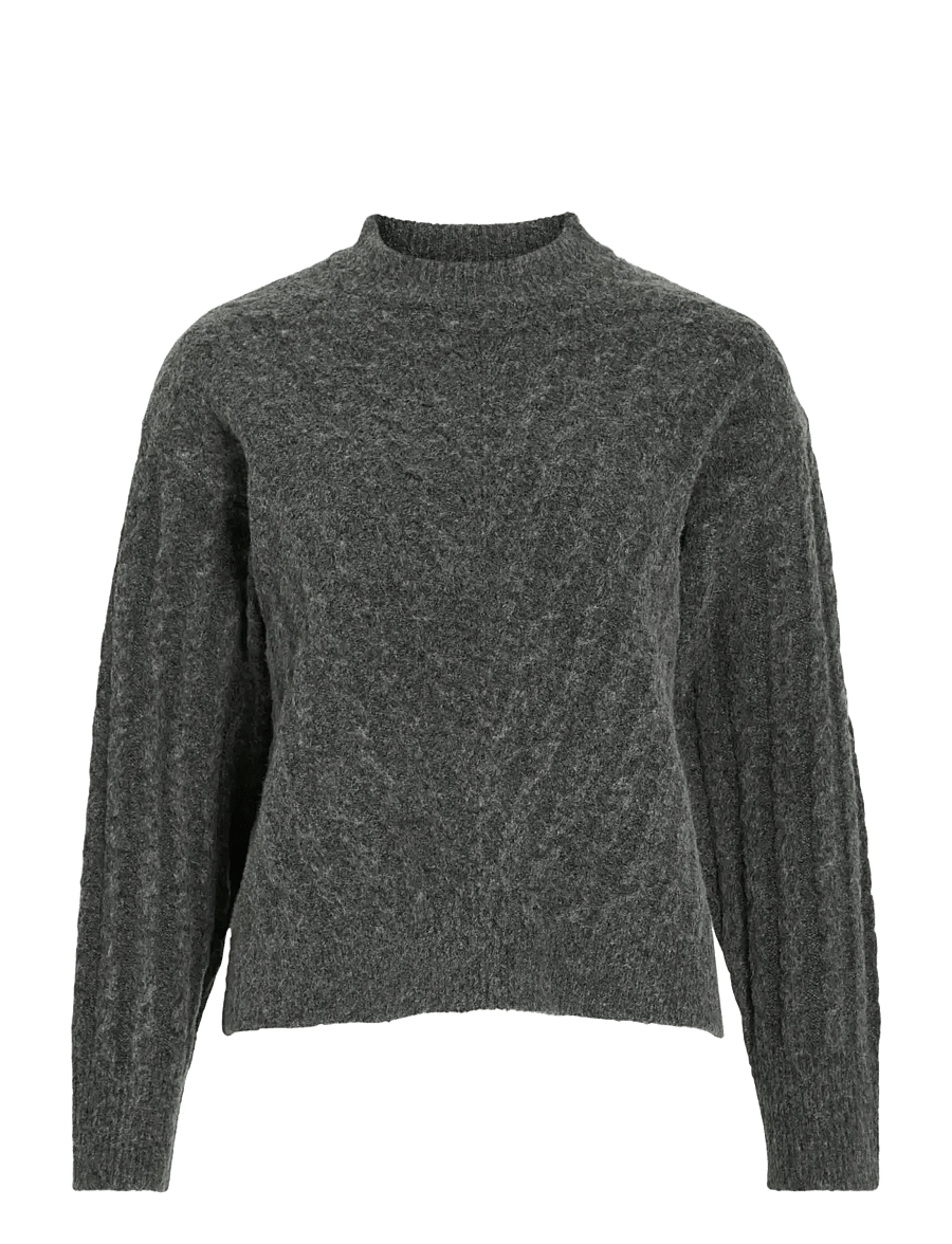 Vila - VIRELLI HIGHNECK L/S CABLE KNIT TOP/BFS - pullover - dark grey melange - 1