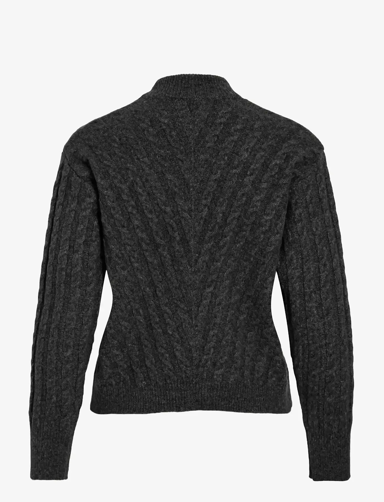 Vila - VIRELLI HIGHNECK L/S CABLE KNIT TOP/BFS - striktrøjer - dark grey melange - 2
