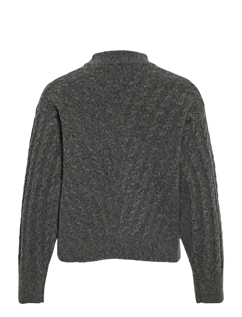 Vila - VIRELLI HIGHNECK L/S CABLE KNIT TOP/BFS - jumpers - dark grey melange - 2