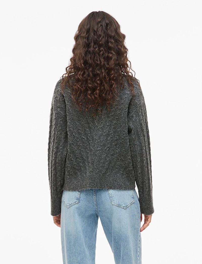 Vila - VIRELLI HIGHNECK L/S CABLE KNIT TOP/BFS - striktrøjer - dark grey melange - 3