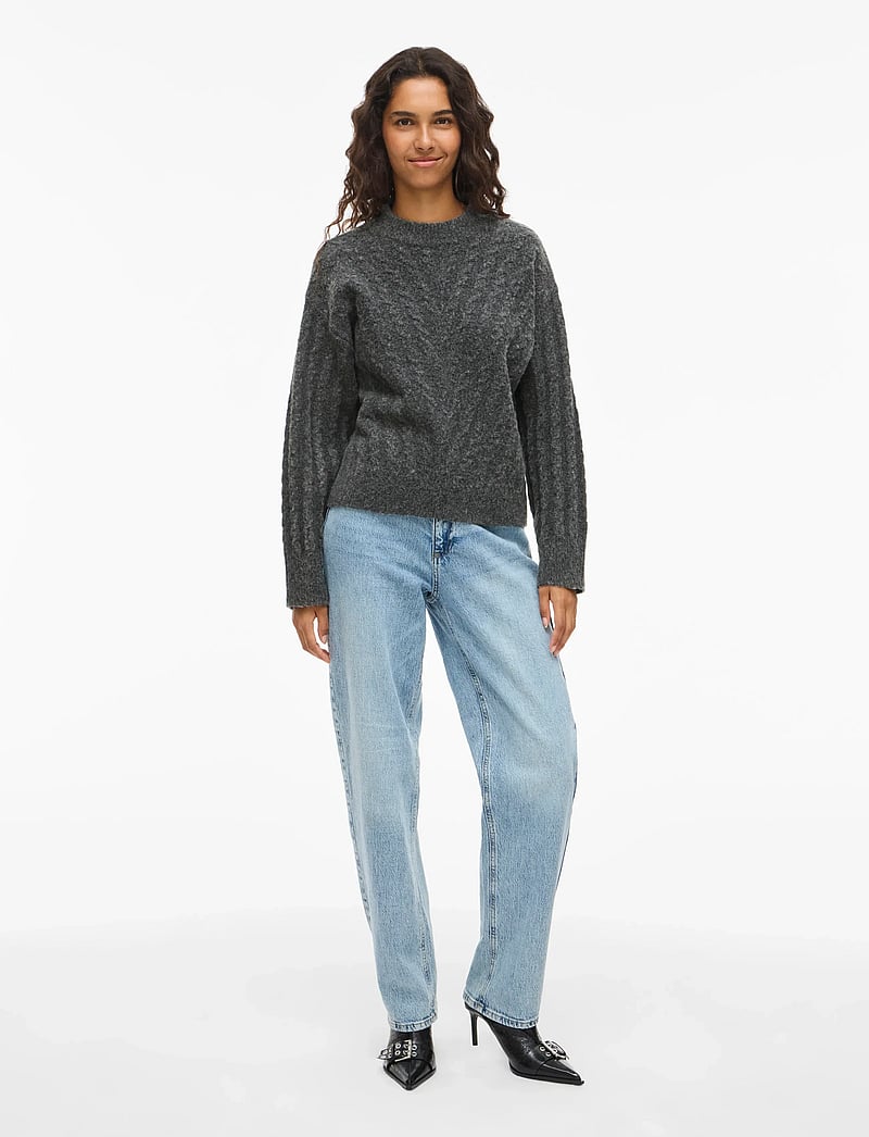 Vila - VIRELLI HIGHNECK L/S CABLE KNIT TOP/BFS - striktrøjer - dark grey melange - 4