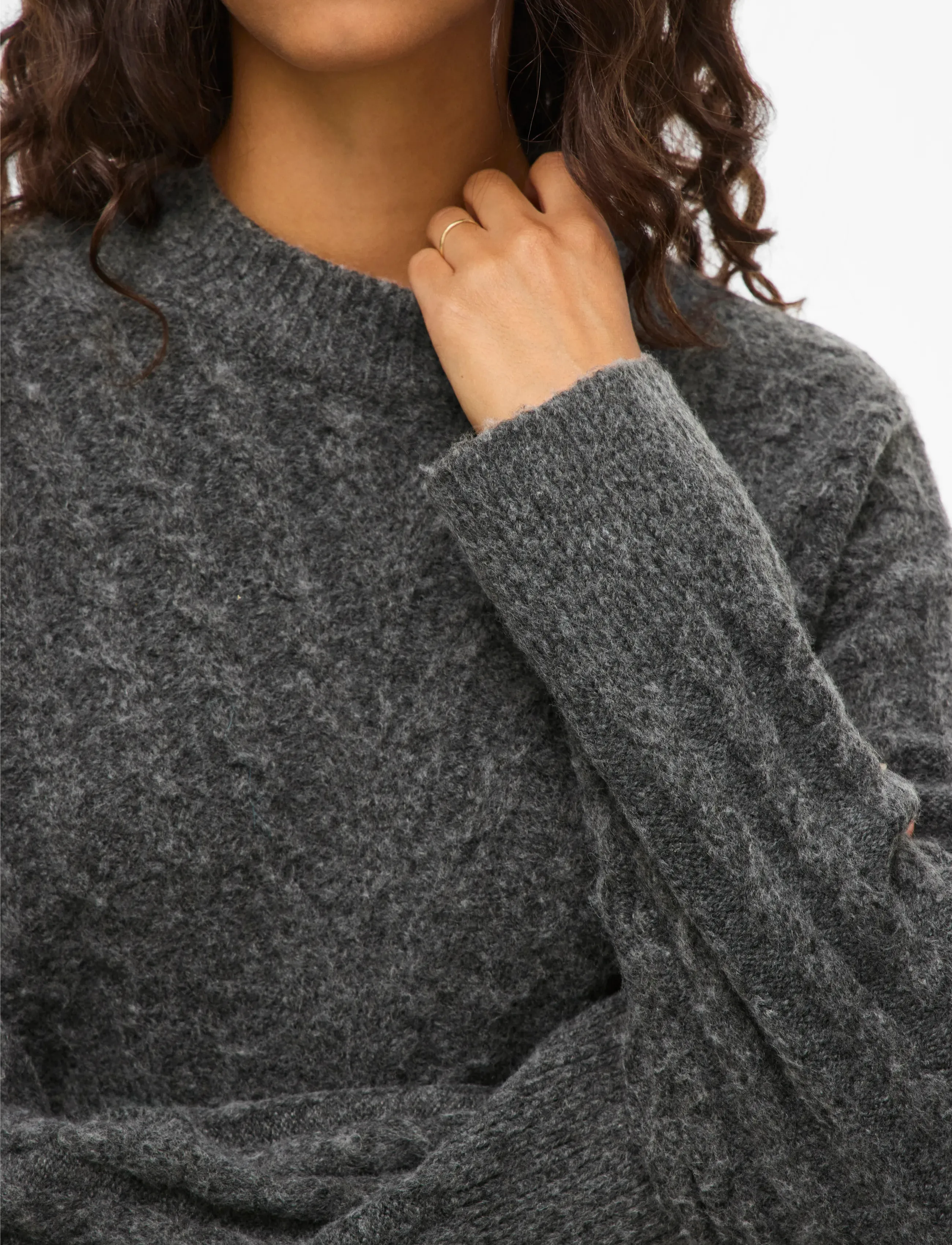 Vila - VIRELLI HIGHNECK L/S CABLE KNIT TOP/BFS - pullover - dark grey melange - 5