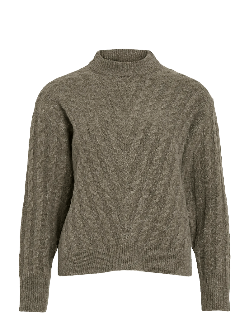 Vila - VIRELLI HIGHNECK L/S CABLE KNIT TOP/BFS - striktrøjer - falcon - 1