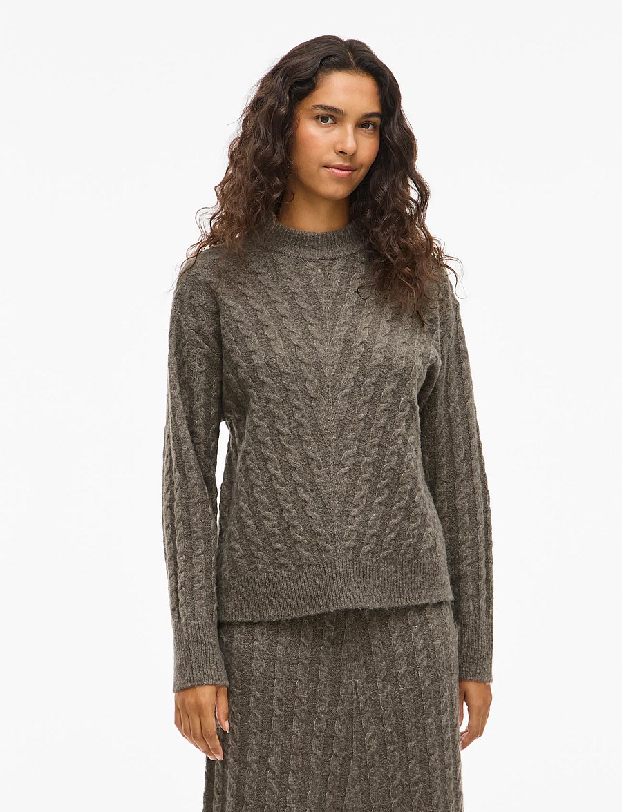 Vila - VIRELLI HIGHNECK L/S CABLE KNIT TOP/BFS - pullover - falcon - 0