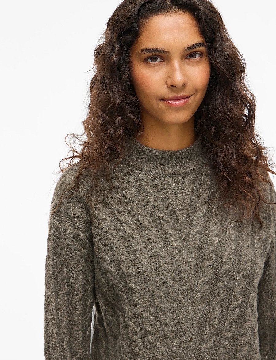 Vila - VIRELLI HIGHNECK L/S CABLE KNIT TOP/BFS - pullover - falcon - 4