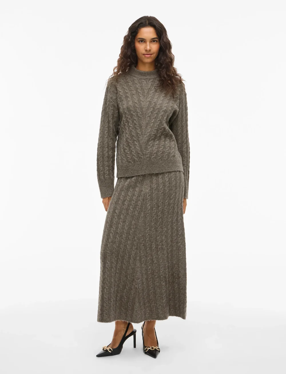 Vila - VIRELLI HIGHNECK L/S CABLE KNIT TOP/BFS - gebreide truien - falcon - 5