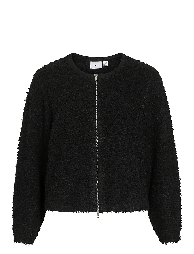 Vila - VIPAZA O-NECK L/S ZIPPER KNIT CARDIGAN - cardigans - black beauty - 1