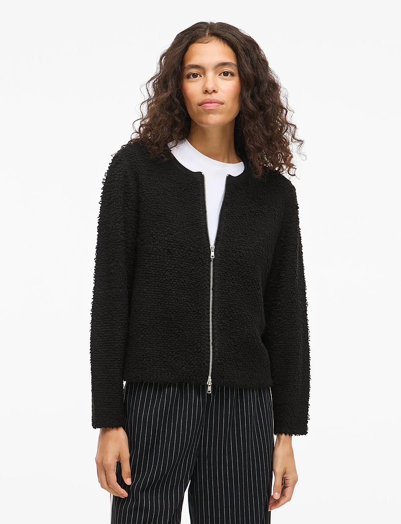 Vila - VIPAZA O-NECK L/S ZIPPER KNIT CARDIGAN - cardigans - black beauty - 0