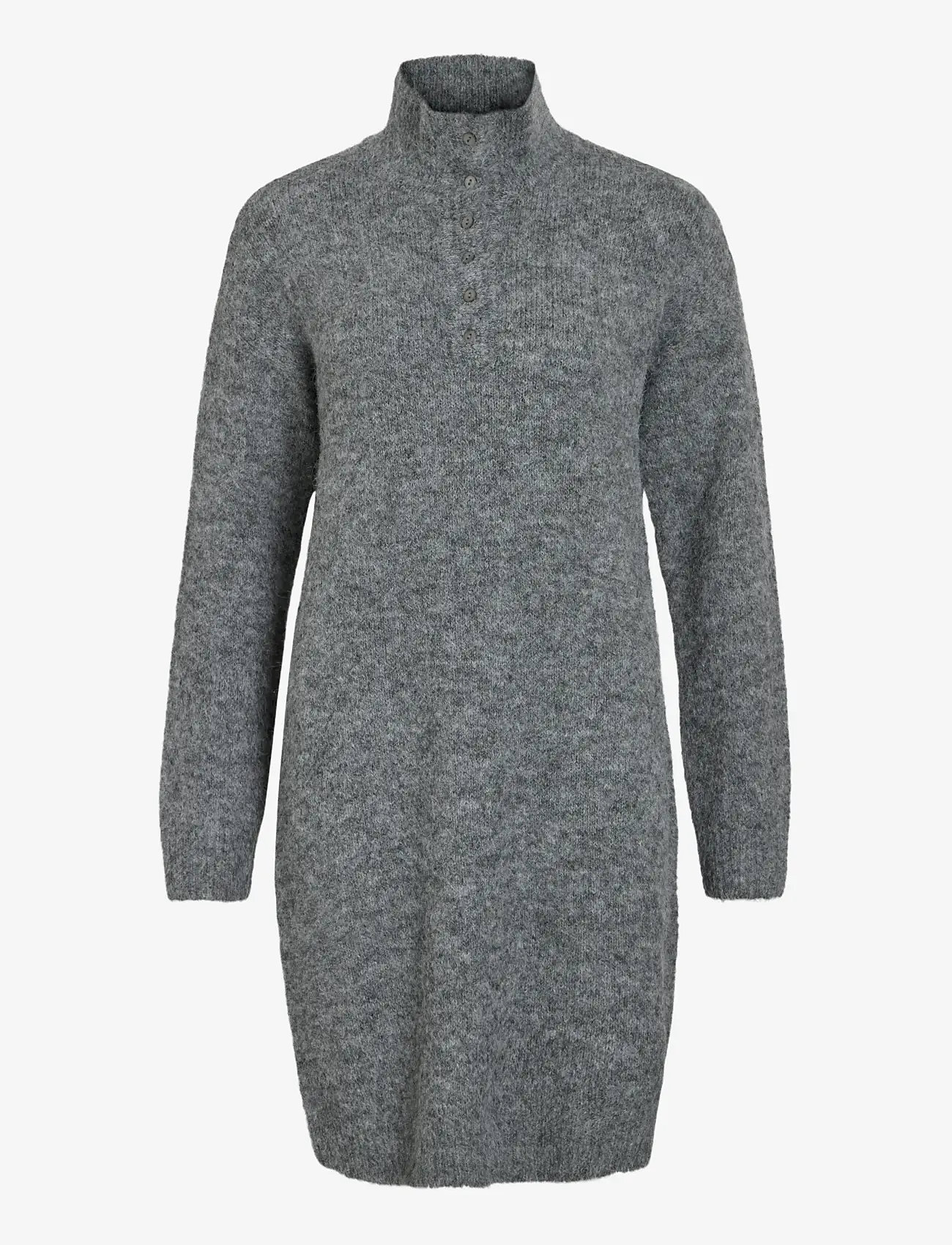 Vila - VINYNNI HIGHNECK L/S KNIT DRESS/BFS - knitted dresses - dark grey melange - 1