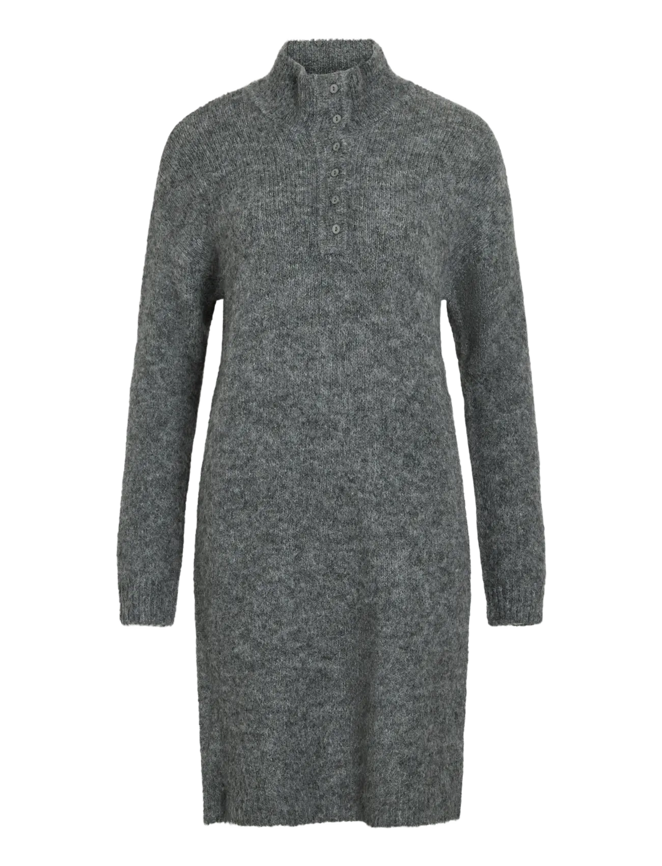VINYNNI HIGHNECK L/S KNIT DRESS/BFS - DARK GREY MELANGE