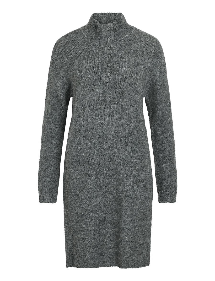 Vila - VINYNNI HIGHNECK L/S KNIT DRESS/BFS - strickkleider - dark grey melange - 1