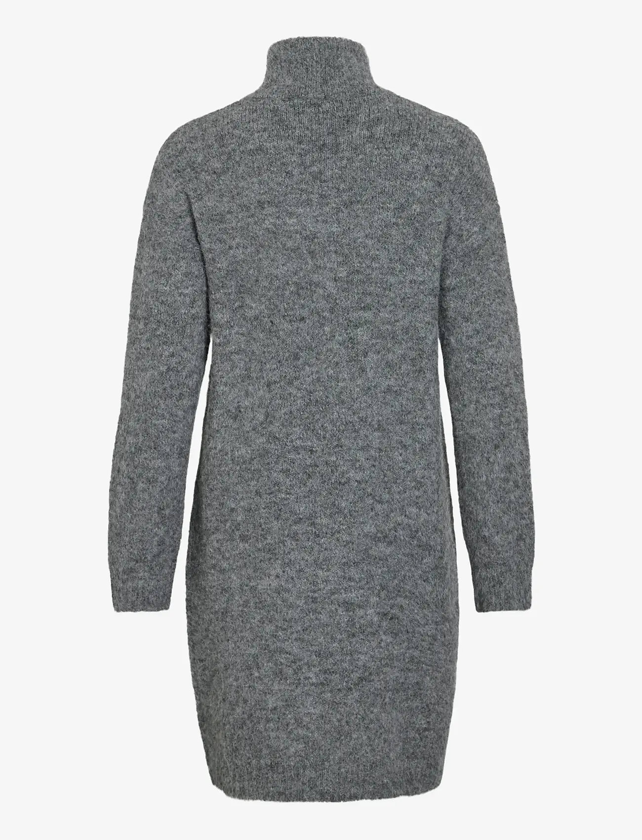 Vila - VINYNNI HIGHNECK L/S KNIT DRESS/BFS - knitted dresses - dark grey melange - 2