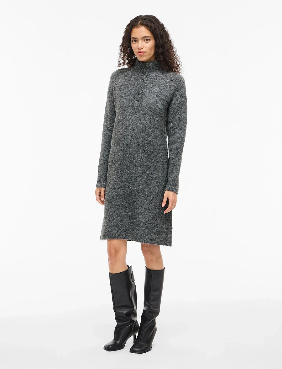 Vila - VINYNNI HIGHNECK L/S KNIT DRESS/BFS - strickkleider - dark grey melange - 0