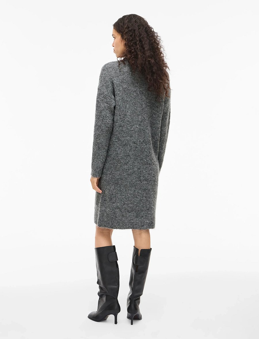 Vila - VINYNNI HIGHNECK L/S KNIT DRESS/BFS - strickkleider - dark grey melange - 3