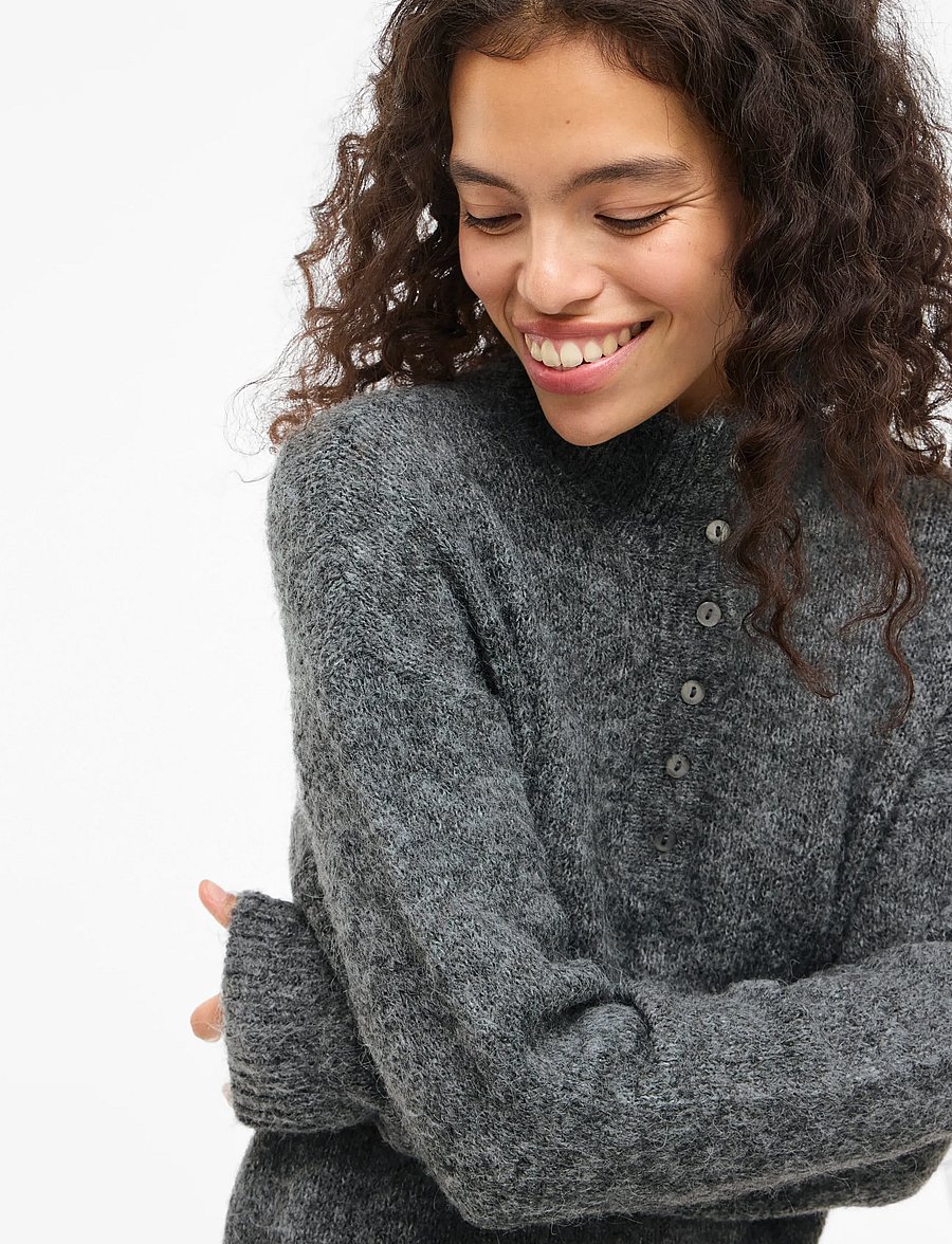 Vila - VINYNNI HIGHNECK L/S KNIT DRESS/BFS - strickkleider - dark grey melange - 5