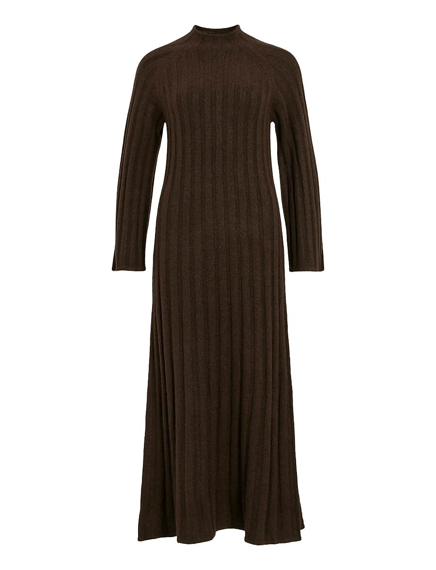 Vila - VICLEO HIGHNECK L/S ANKLE KNIT DRESS - kootud kleidid - coffee bean - 1