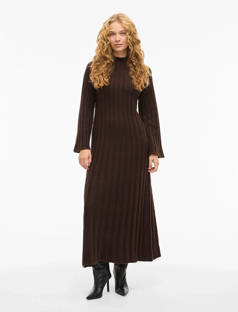 Vila - VICLEO HIGHNECK L/S ANKLE KNIT DRESS - strikkjoler - coffee bean - 0