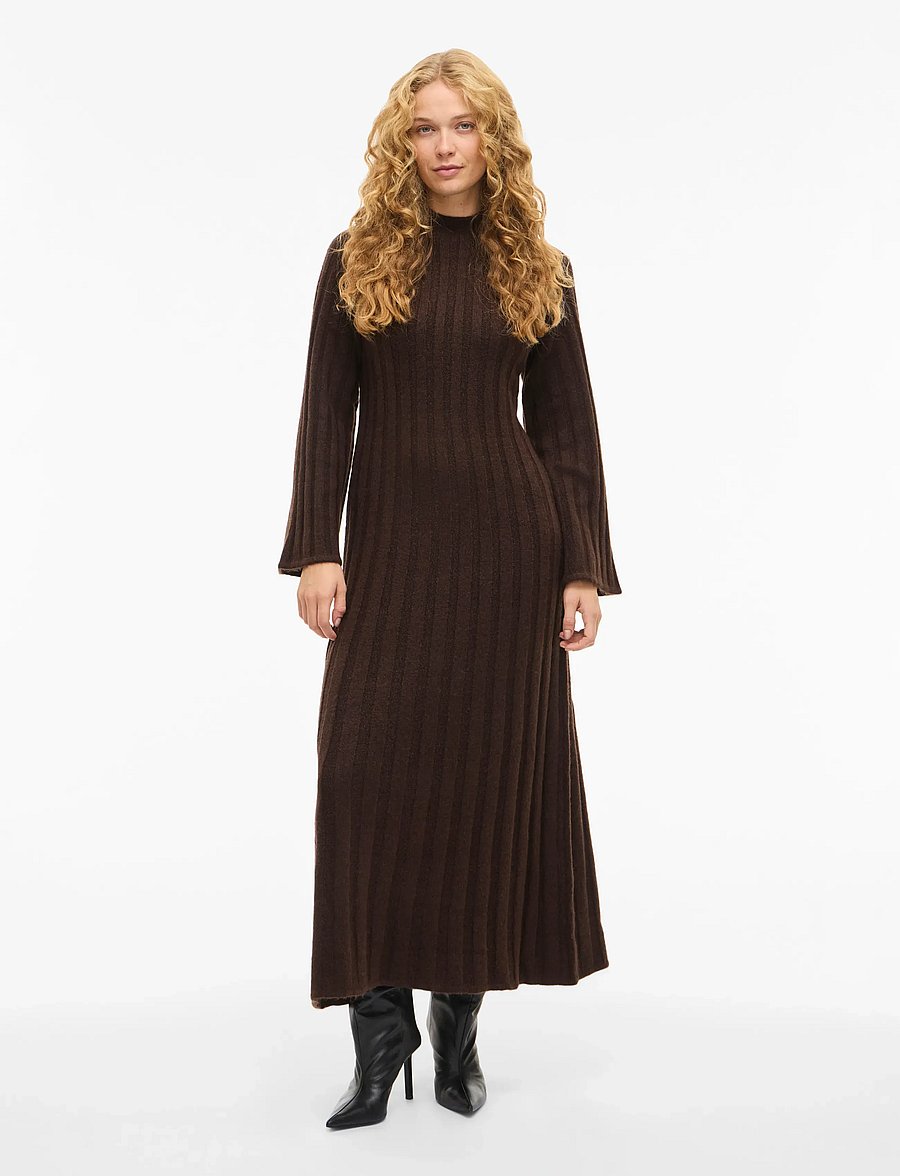 Vila - VICLEO HIGHNECK L/S ANKLE KNIT DRESS - kootud kleidid - coffee bean - 0