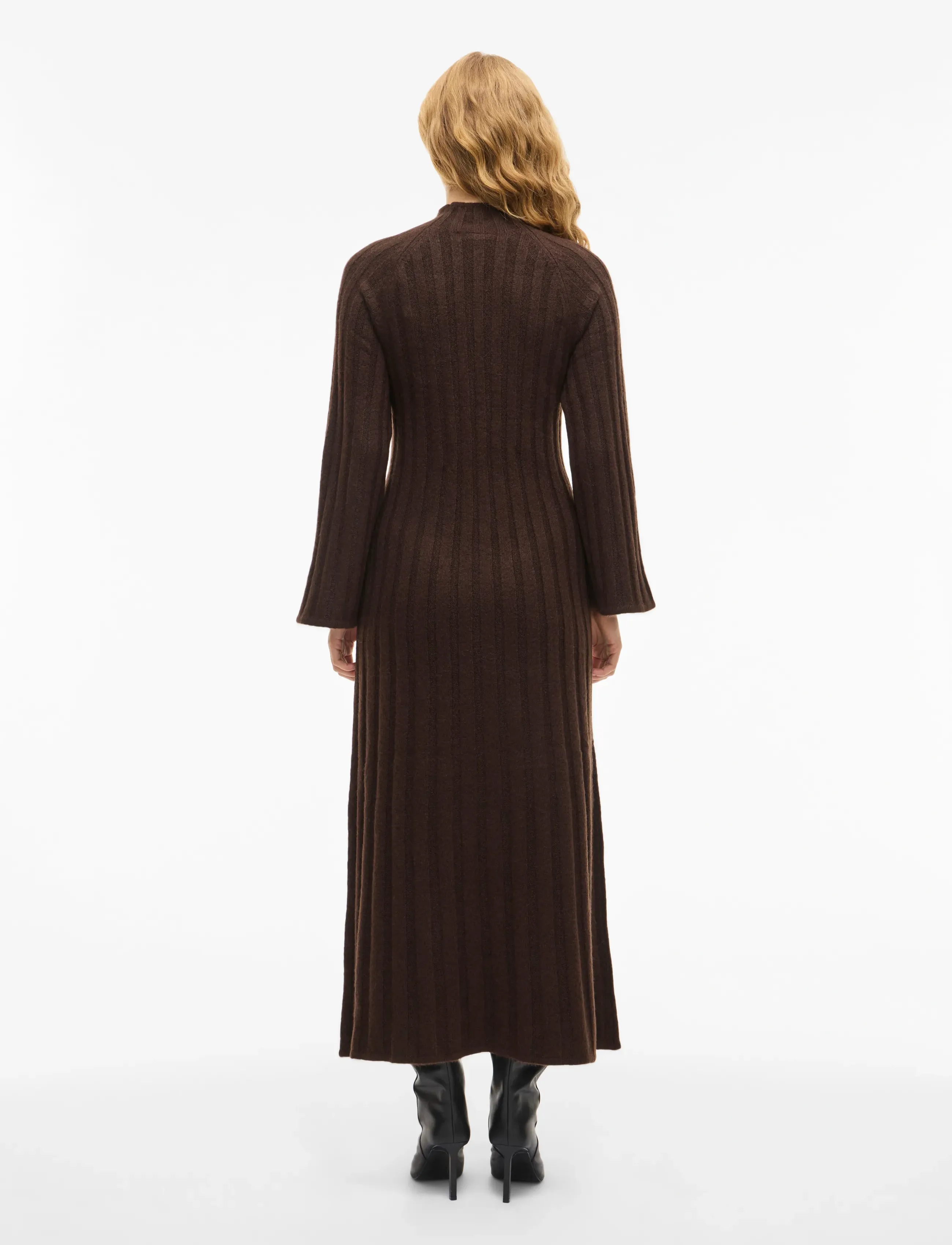 Vila - VICLEO HIGHNECK L/S ANKLE KNIT DRESS - prjónaðir kjólar - coffee bean - 3
