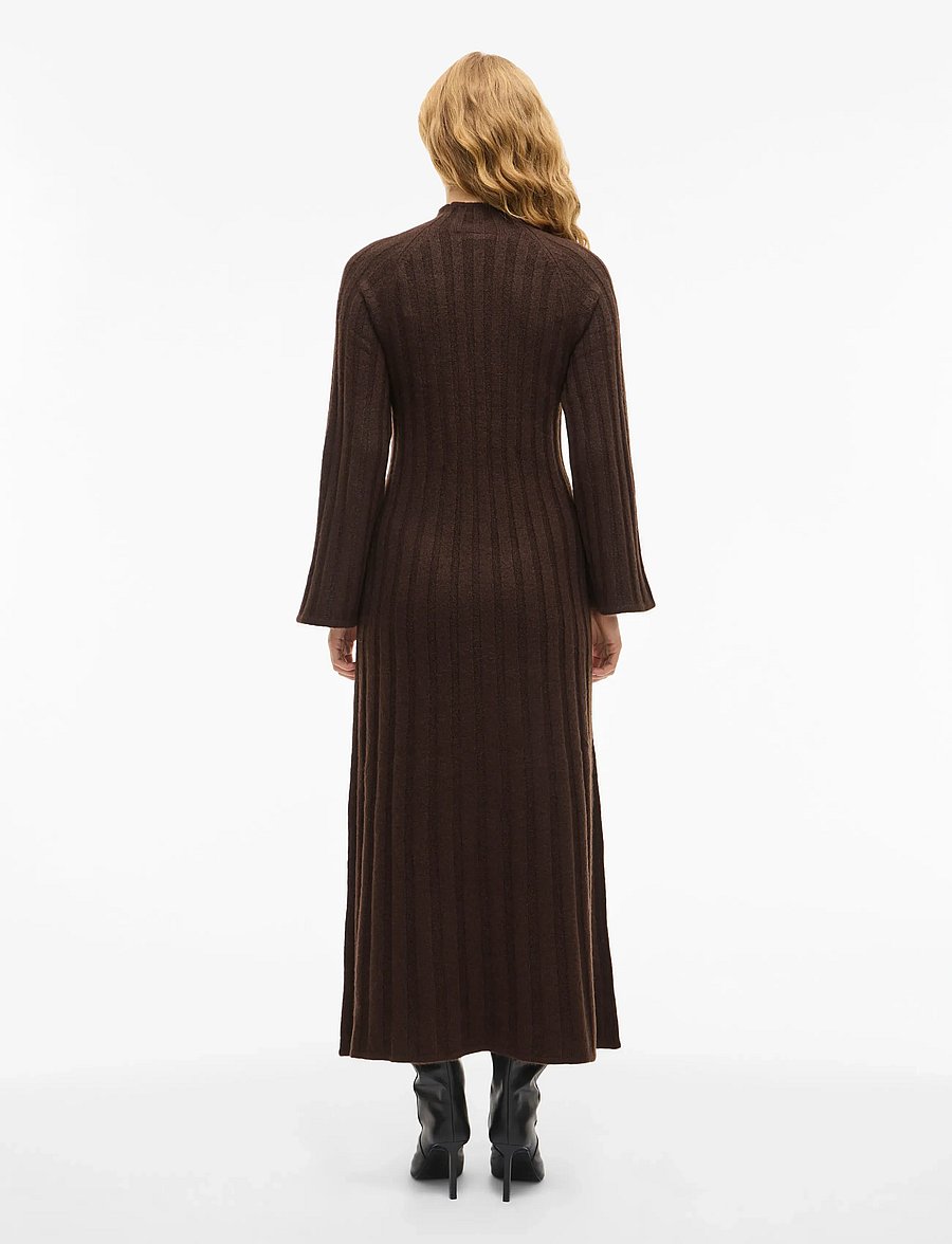 Vila - VICLEO HIGHNECK L/S ANKLE KNIT DRESS - kootud kleidid - coffee bean - 3