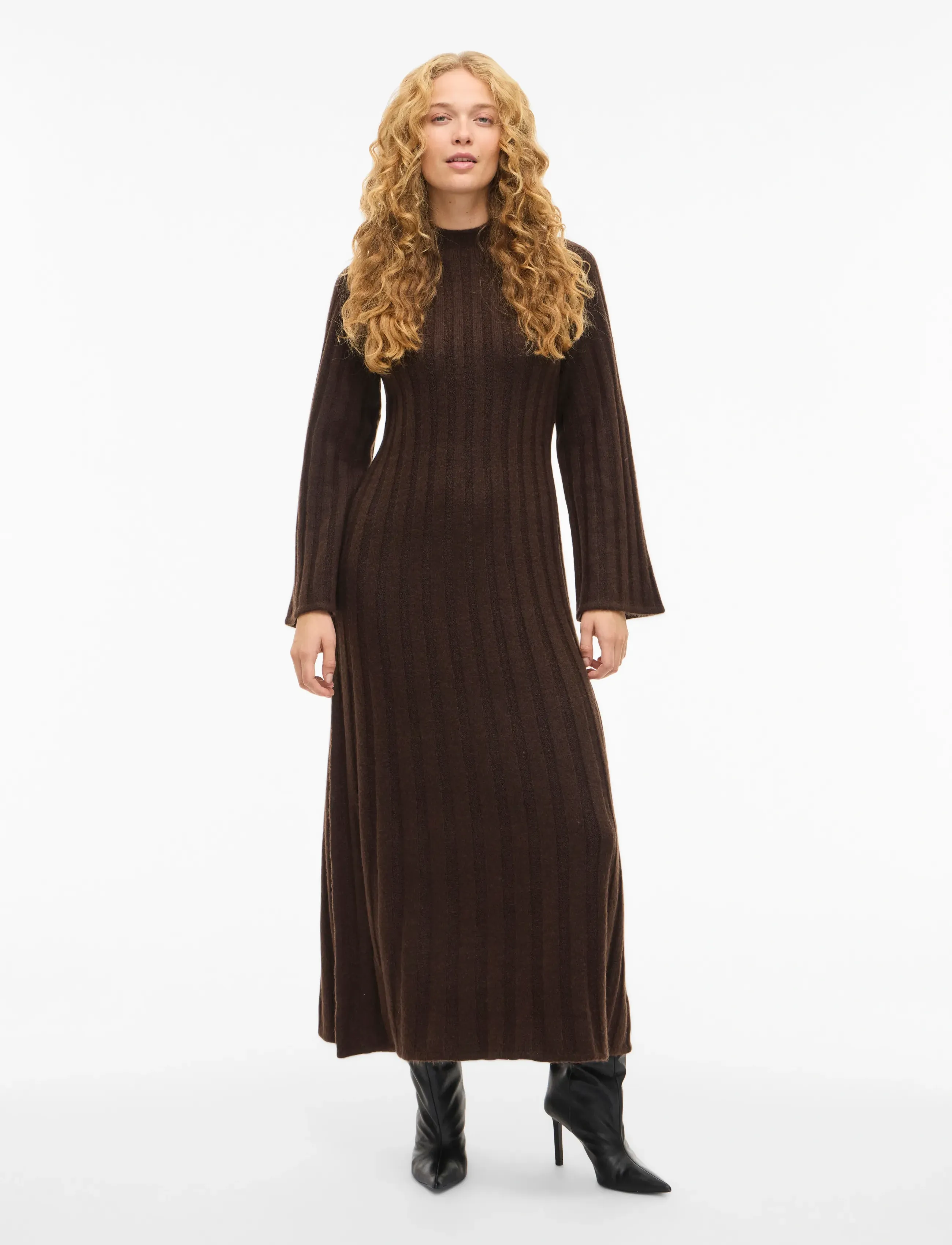 Vila - VICLEO HIGHNECK L/S ANKLE KNIT DRESS - prjónaðir kjólar - coffee bean - 4