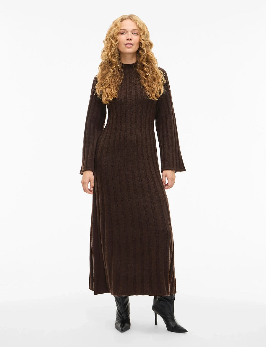 Vila - VICLEO HIGHNECK L/S ANKLE KNIT DRESS - kootud kleidid - coffee bean - 4