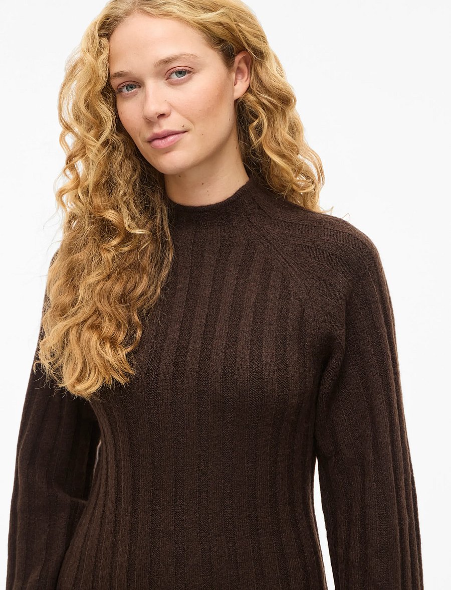 Vila - VICLEO HIGHNECK L/S ANKLE KNIT DRESS - kootud kleidid - coffee bean - 5