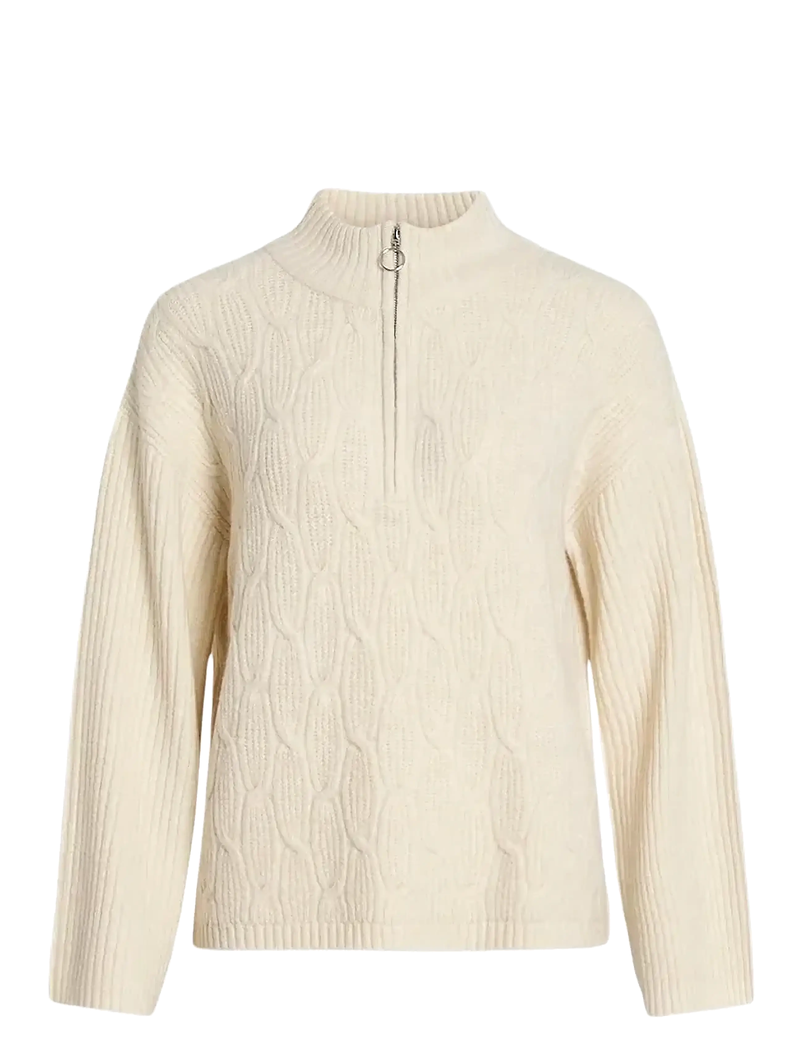Vila VILASSIA L/S HIGH NECK ZIPPER TOP - NOOS - Strickmode - BIRCH / cream
