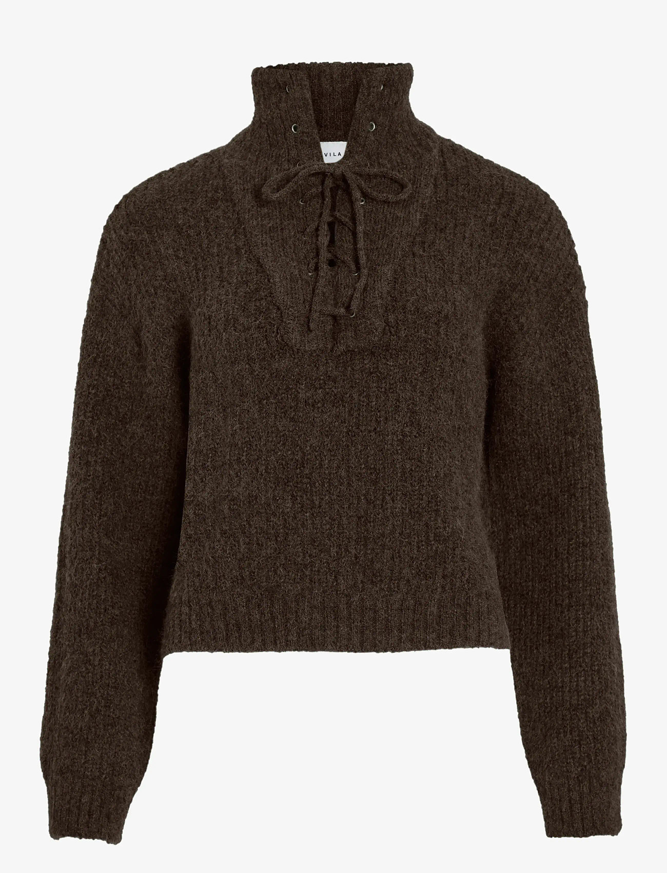 Vila - VIGLEEBA HIGH NECK L/S RIB KNIT TOP - polotröjor - coffee bean - 1