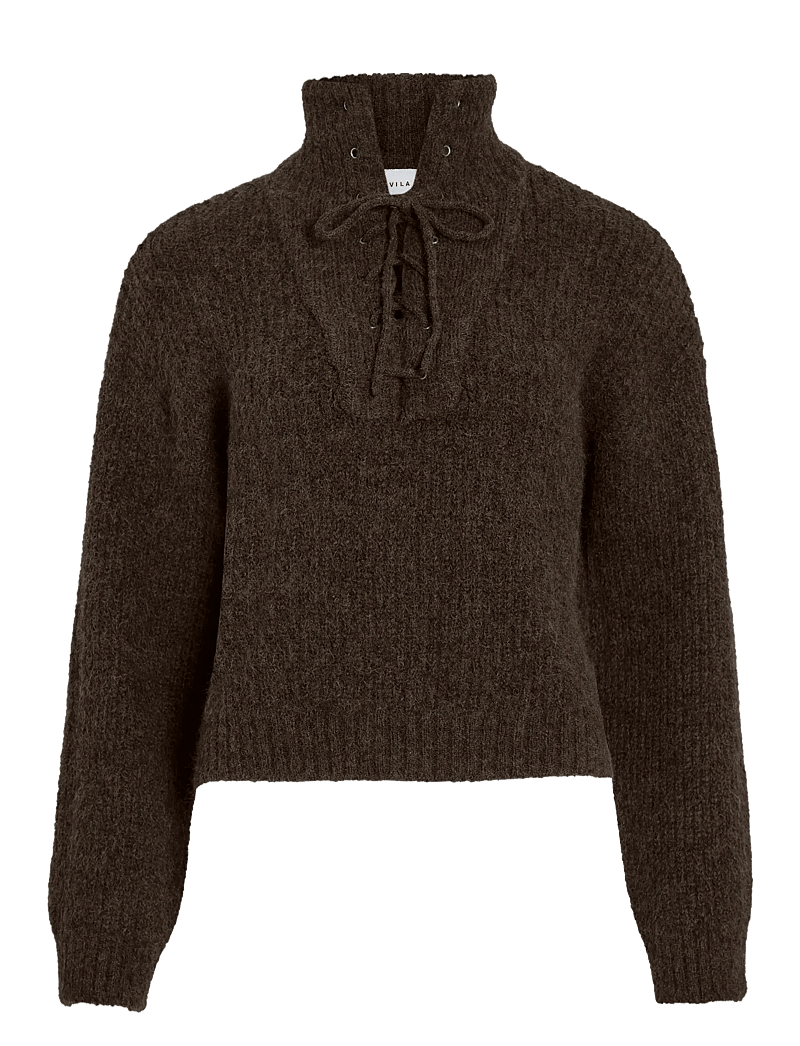 Vila - VIGLEEBA HIGH NECK L/S RIB KNIT TOP - polotröjor - coffee bean - 1
