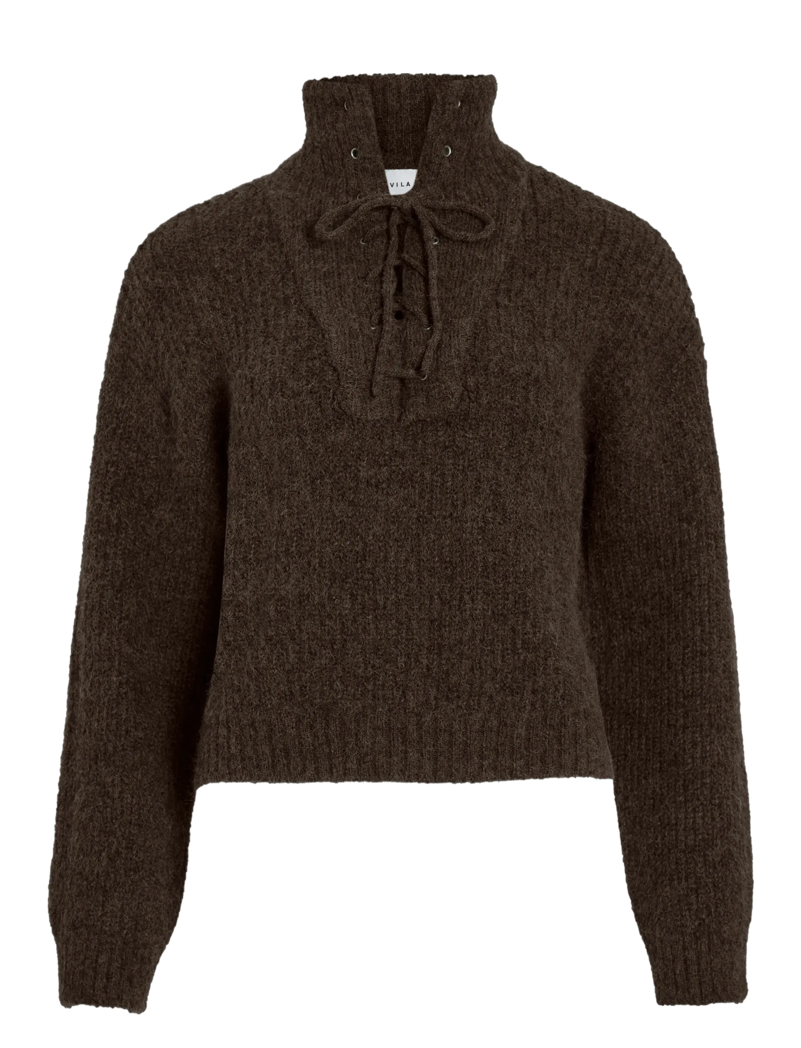 Vila - VIGLEEBA HIGH NECK L/S RIB KNIT TOP - džemperi ar augstu apkakli - coffee bean - 1