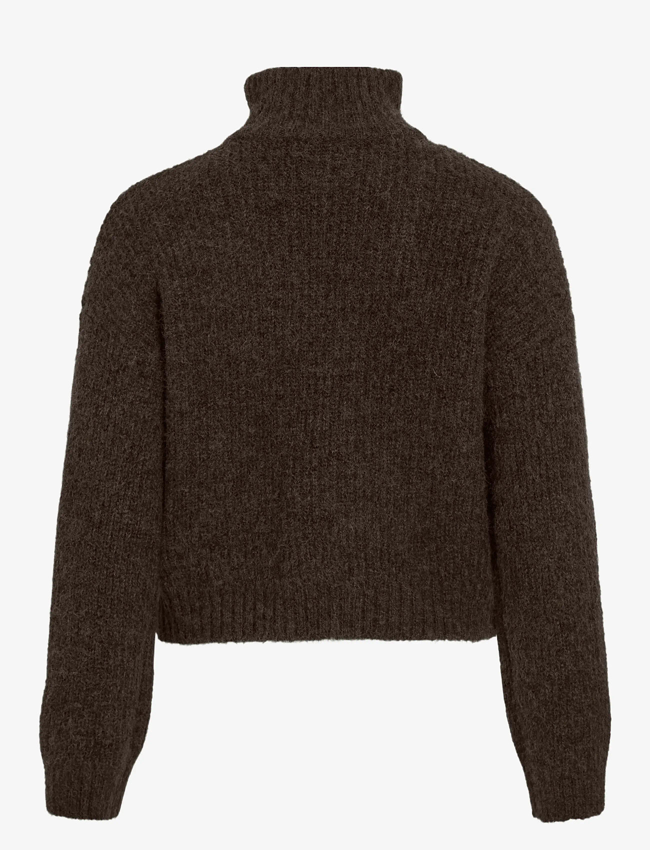 Vila - VIGLEEBA HIGH NECK L/S RIB KNIT TOP - polotröjor - coffee bean - 2