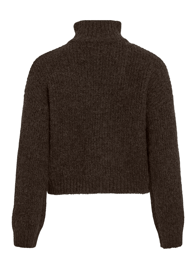 Vila - VIGLEEBA HIGH NECK L/S RIB KNIT TOP - polotröjor - coffee bean - 2